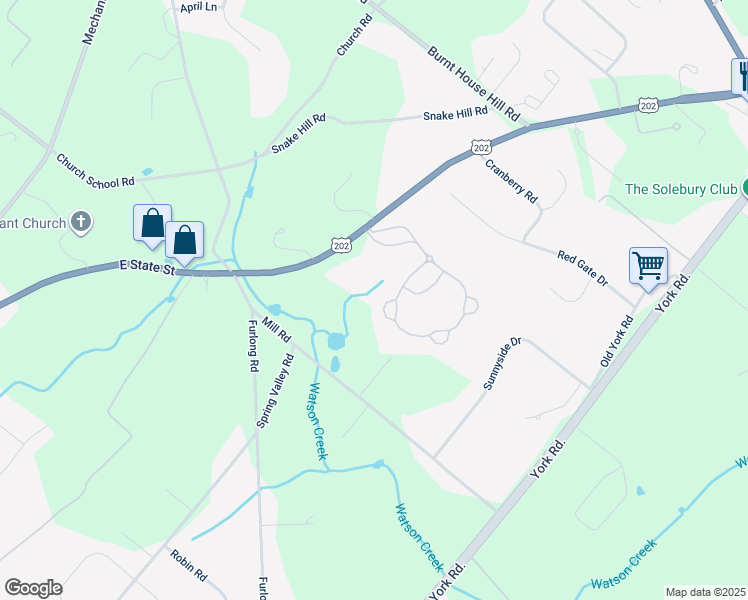 map of restaurants, bars, coffee shops, grocery stores, and more near 2735 Norfolk Lane in Doylestown