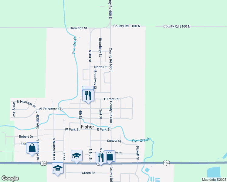 map of restaurants, bars, coffee shops, grocery stores, and more near 103 1st Street in Fisher