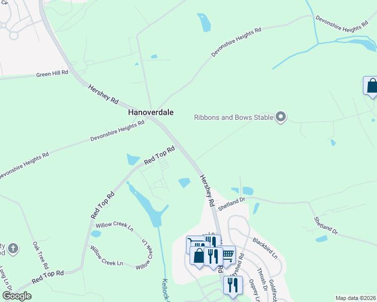 map of restaurants, bars, coffee shops, grocery stores, and more near 621 Pennsylvania 39 in Hummelstown