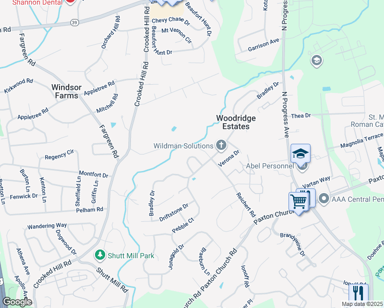 map of restaurants, bars, coffee shops, grocery stores, and more near 124 Millwood Drive in Harrisburg