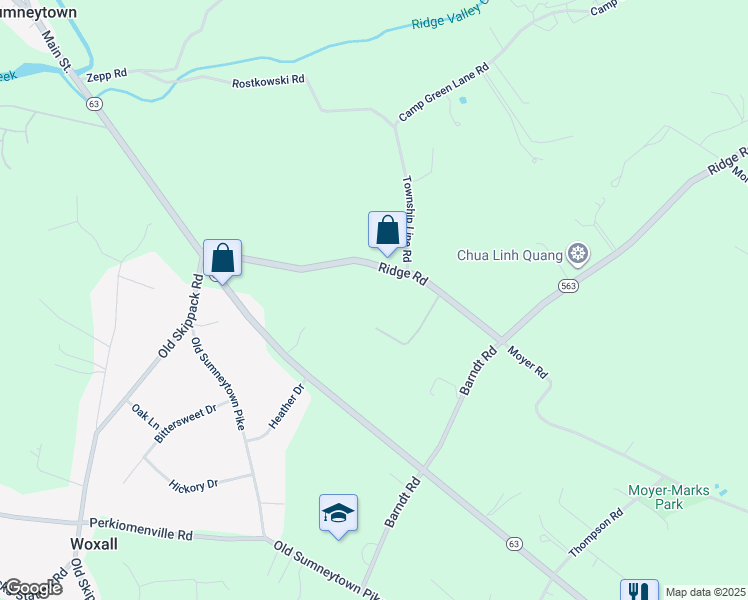 map of restaurants, bars, coffee shops, grocery stores, and more near 1883 Ridge Rd in Telford