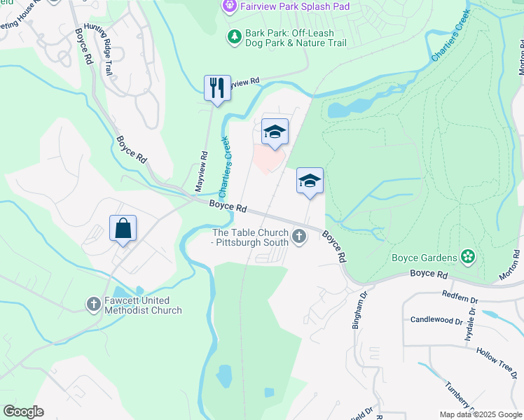 map of restaurants, bars, coffee shops, grocery stores, and more near 1049 Boyce Road in Pittsburgh