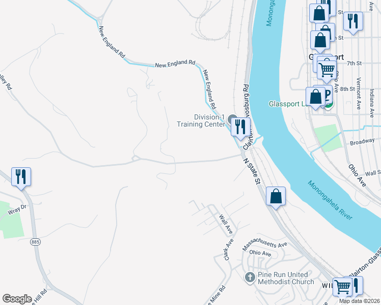 map of restaurants, bars, coffee shops, grocery stores, and more near 146 Coal Valley Road in Clairton