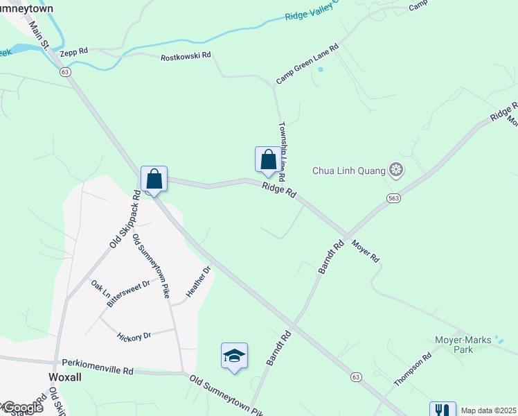 map of restaurants, bars, coffee shops, grocery stores, and more near 1883 Ridge Rd in Telford