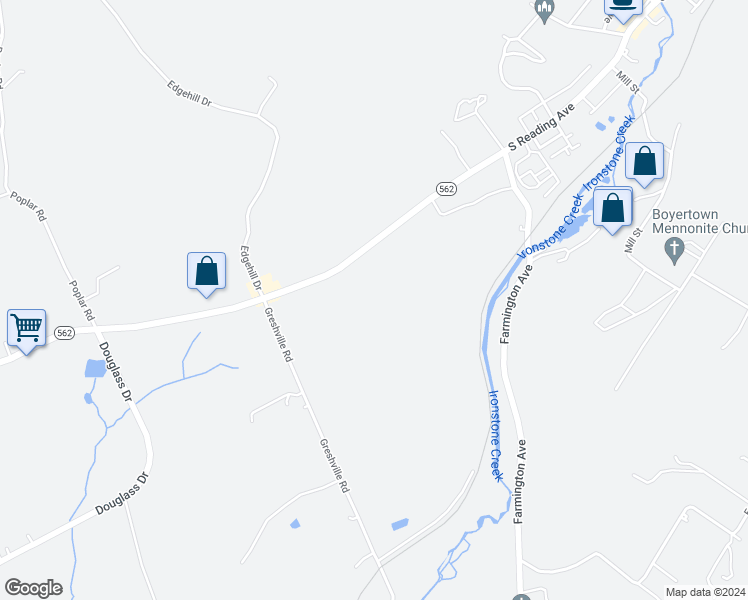 map of restaurants, bars, coffee shops, grocery stores, and more near 976 Reading Avenue in Boyertown