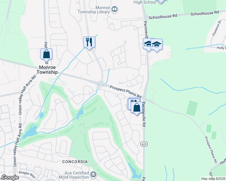 map of restaurants, bars, coffee shops, grocery stores, and more near 28B John Paul Jones Drive in Monroe Township