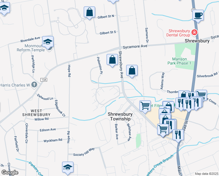 map of restaurants, bars, coffee shops, grocery stores, and more near 19 Beverly Court in Tinton Falls