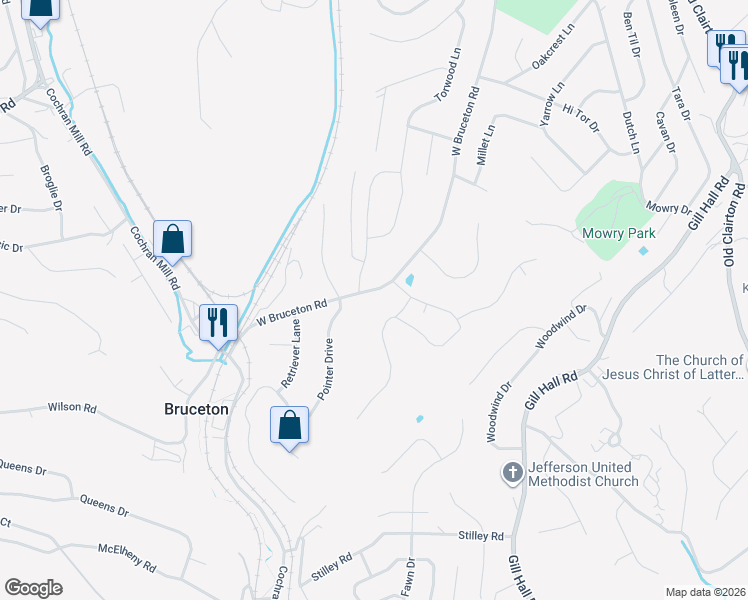 map of restaurants, bars, coffee shops, grocery stores, and more near 607 West Bruceton Road in Pittsburgh