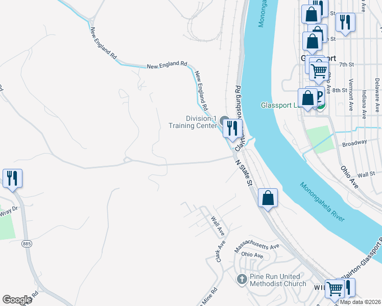 map of restaurants, bars, coffee shops, grocery stores, and more near 146 Coal Valley Road in Clairton