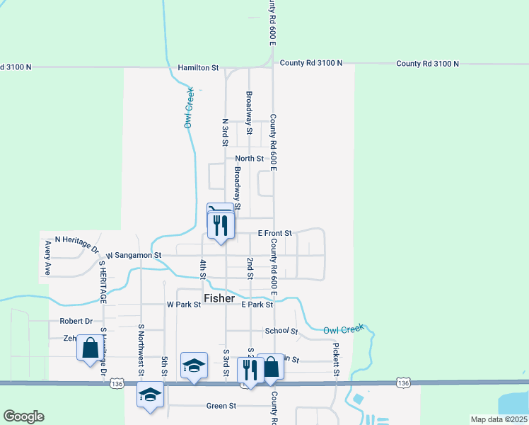 map of restaurants, bars, coffee shops, grocery stores, and more near 103 1st Street in Fisher