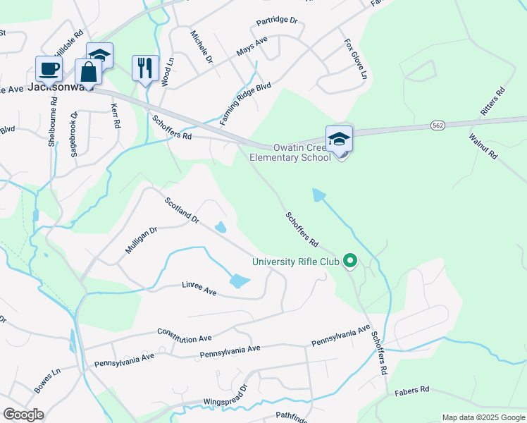 map of restaurants, bars, coffee shops, grocery stores, and more near 431 Schoffers Road in Reading