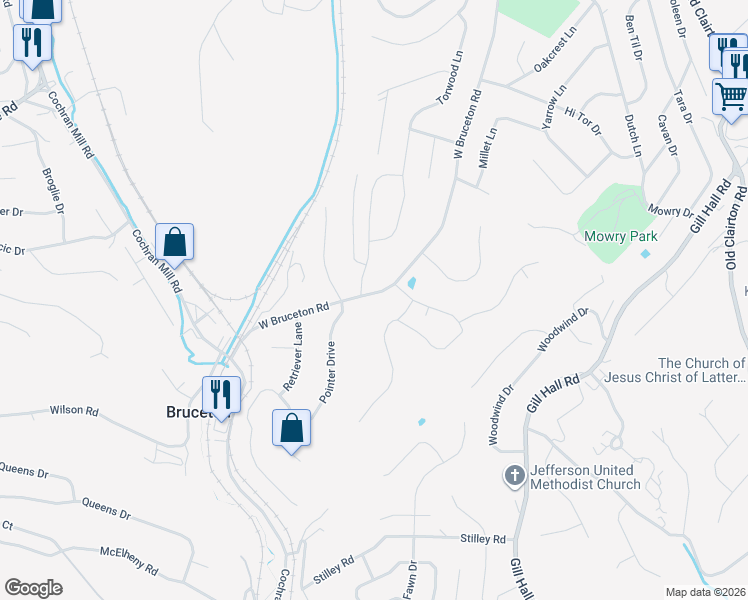 map of restaurants, bars, coffee shops, grocery stores, and more near 607 West Bruceton Road in Pittsburgh
