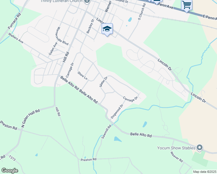 map of restaurants, bars, coffee shops, grocery stores, and more near 6 Sharon Lane in Wernersville