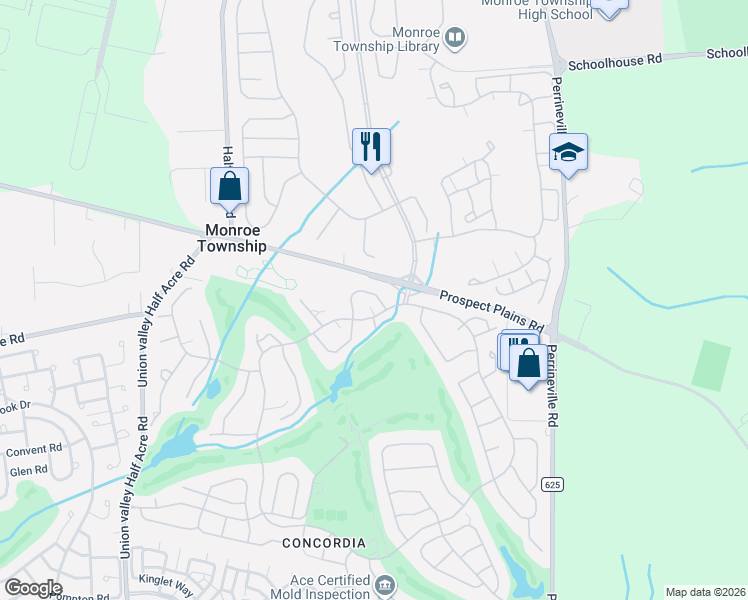 map of restaurants, bars, coffee shops, grocery stores, and more near 10B Betsy Ross Drive in Monroe Township