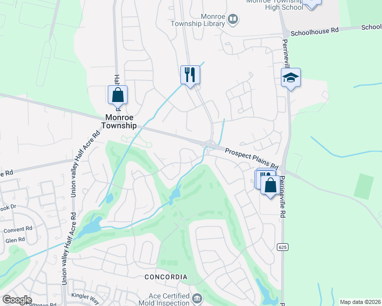 map of restaurants, bars, coffee shops, grocery stores, and more near 10B Betsy Ross Drive in Monroe Township