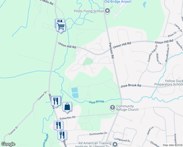 map of restaurants, bars, coffee shops, grocery stores, and more near 64 Deer Way in Manalapan Township