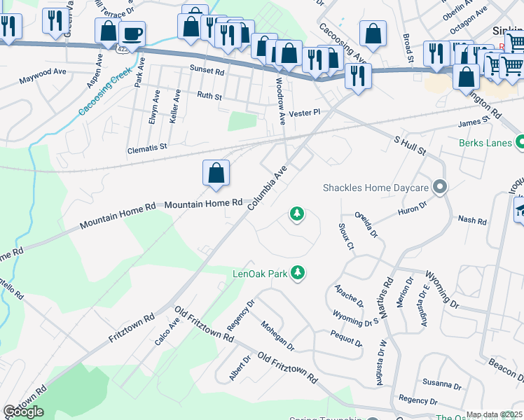 map of restaurants, bars, coffee shops, grocery stores, and more near 3 Michigan Drive in Sinking Spring