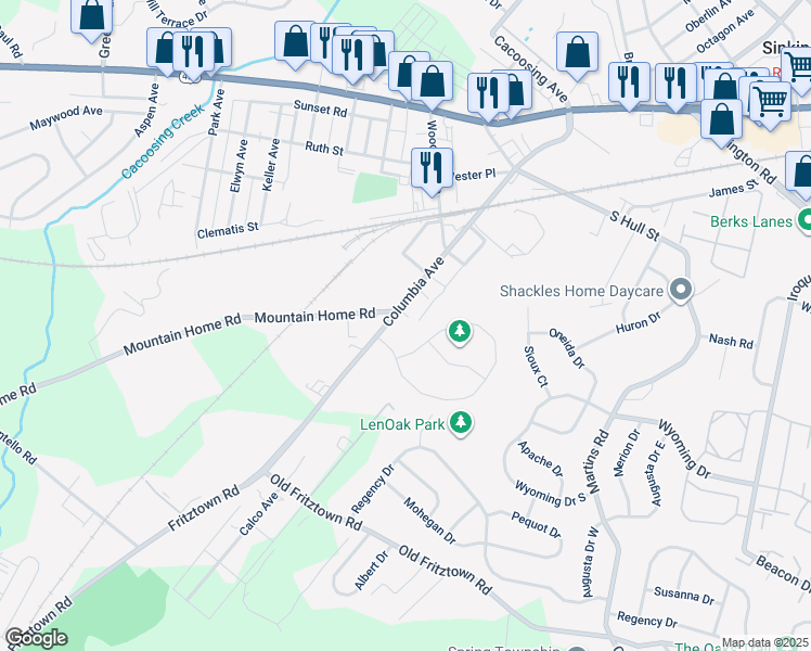 map of restaurants, bars, coffee shops, grocery stores, and more near 3 Michigan Drive in Sinking Spring