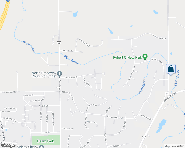 map of restaurants, bars, coffee shops, grocery stores, and more near 713 Arrowhead Drive in Sidney