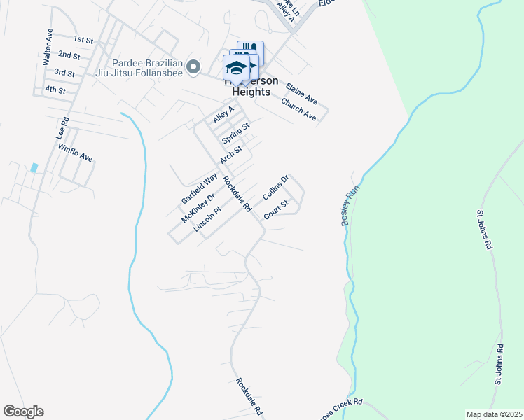 map of restaurants, bars, coffee shops, grocery stores, and more near 412 Rockdale Road in Follansbee