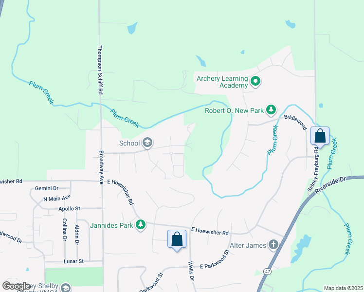 map of restaurants, bars, coffee shops, grocery stores, and more near 807 Arrowhead Drive in Sidney