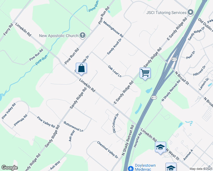 map of restaurants, bars, coffee shops, grocery stores, and more near 21 Tracy Drive in Doylestown
