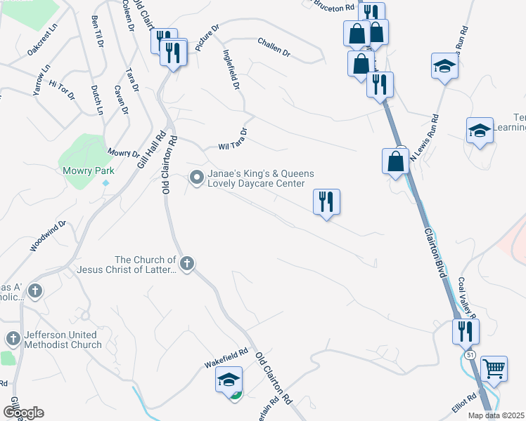map of restaurants, bars, coffee shops, grocery stores, and more near 1382 Village Green Drive in Jefferson Hills