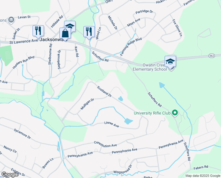 map of restaurants, bars, coffee shops, grocery stores, and more near 27 Mulligan Drive in Reading