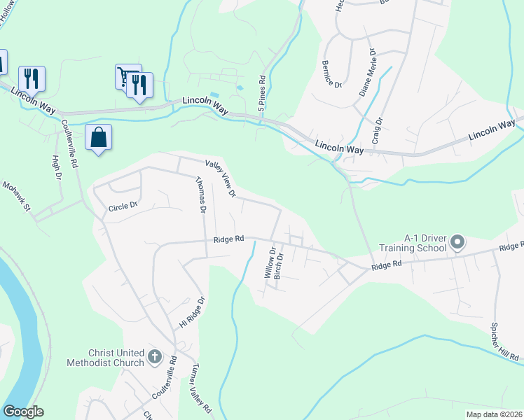 map of restaurants, bars, coffee shops, grocery stores, and more near 13971 Ridge Road in Irwin
