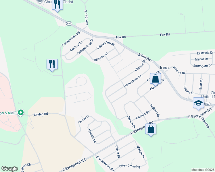 map of restaurants, bars, coffee shops, grocery stores, and more near 434 Charles Street in Lebanon