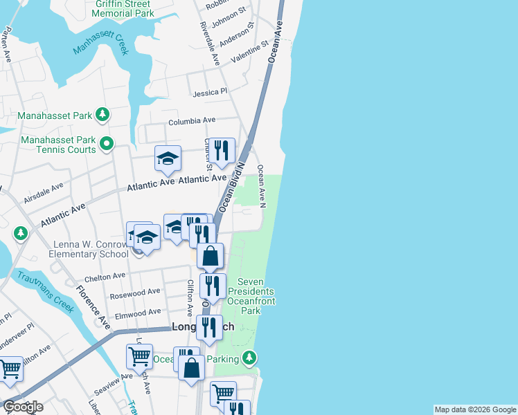 map of restaurants, bars, coffee shops, grocery stores, and more near 384 Ocean Avenue in Long Branch