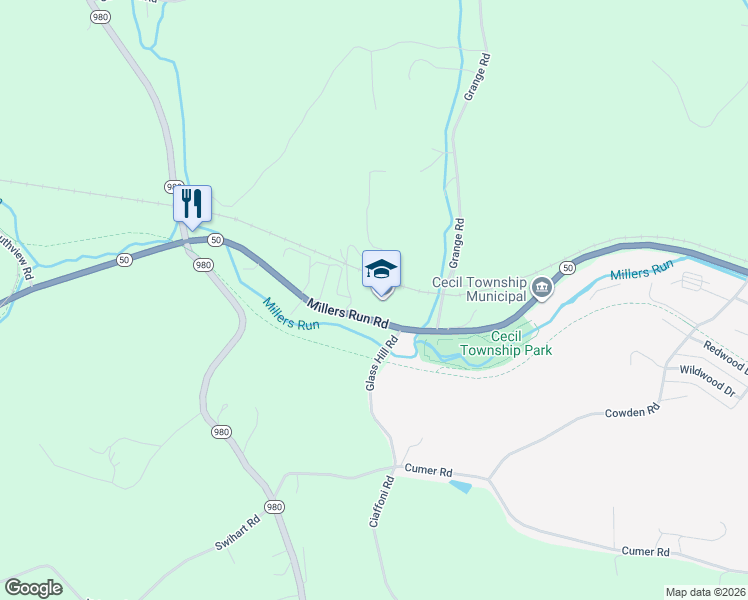 map of restaurants, bars, coffee shops, grocery stores, and more near 3676 Millers Run Road in McDonald