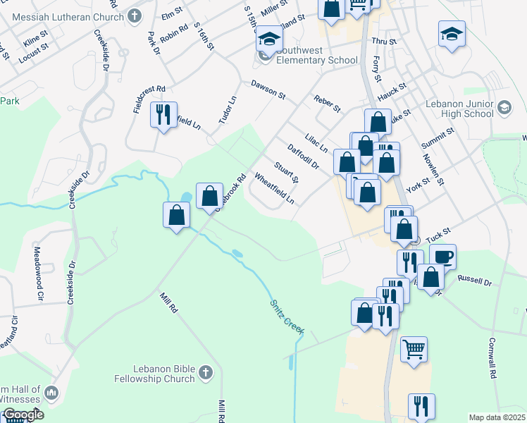 map of restaurants, bars, coffee shops, grocery stores, and more near 322 Catherine Court in Lebanon