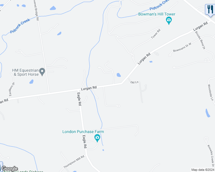 map of restaurants, bars, coffee shops, grocery stores, and more near 440 Lurgan Road in New Hope
