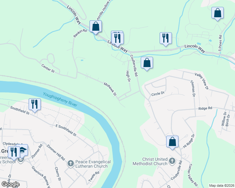 map of restaurants, bars, coffee shops, grocery stores, and more near 2617 Mohawk Street in White Oak