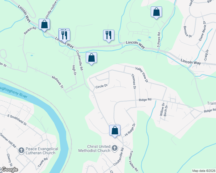 map of restaurants, bars, coffee shops, grocery stores, and more near 2005 Tomco Lane in White Oak