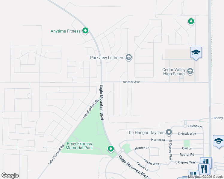 map of restaurants, bars, coffee shops, grocery stores, and more near 853 East Primrose Way in Eagle Mountain
