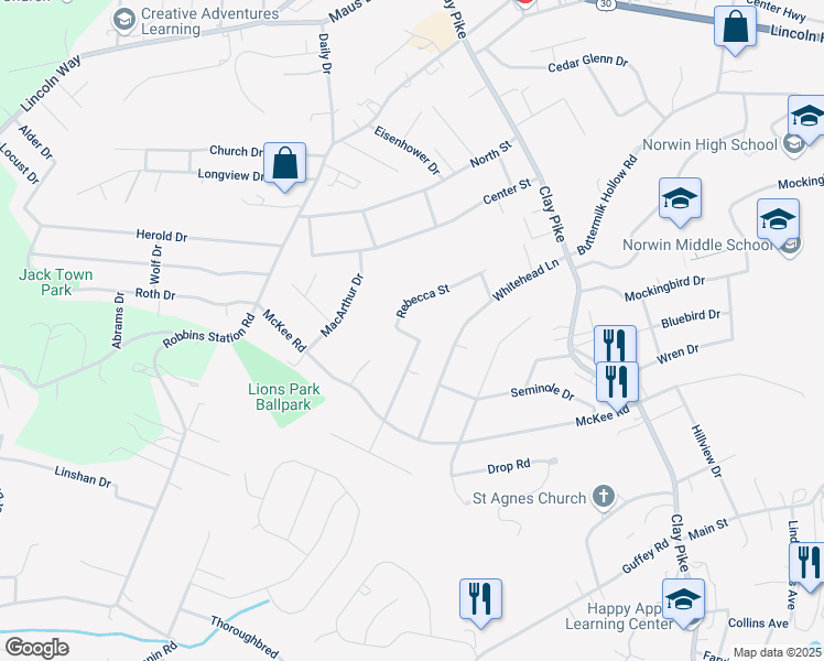 map of restaurants, bars, coffee shops, grocery stores, and more near 974 Rebecca Street in Irwin