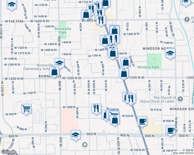 map of restaurants, bars, coffee shops, grocery stores, and more near 544 West 1200 North in Orem