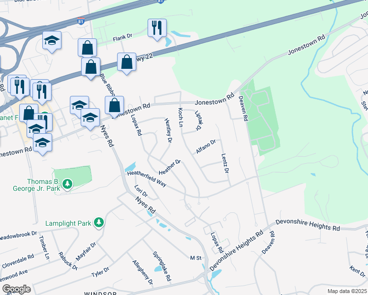 map of restaurants, bars, coffee shops, grocery stores, and more near 122 Koch Lane in Harrisburg