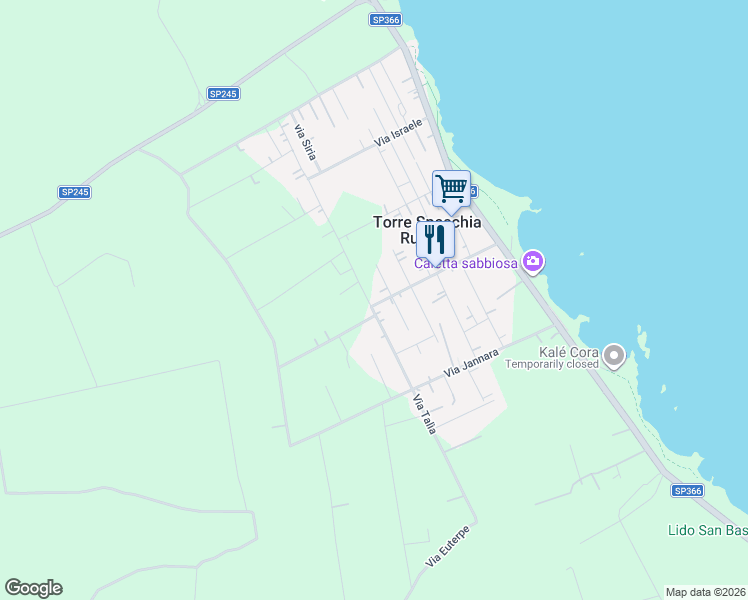 map of restaurants, bars, coffee shops, grocery stores, and more near 33 Via Nettuno in Torre Specchia Ruggeri