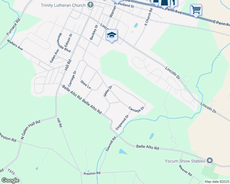 map of restaurants, bars, coffee shops, grocery stores, and more near 105 Slater Drive in Wernersville