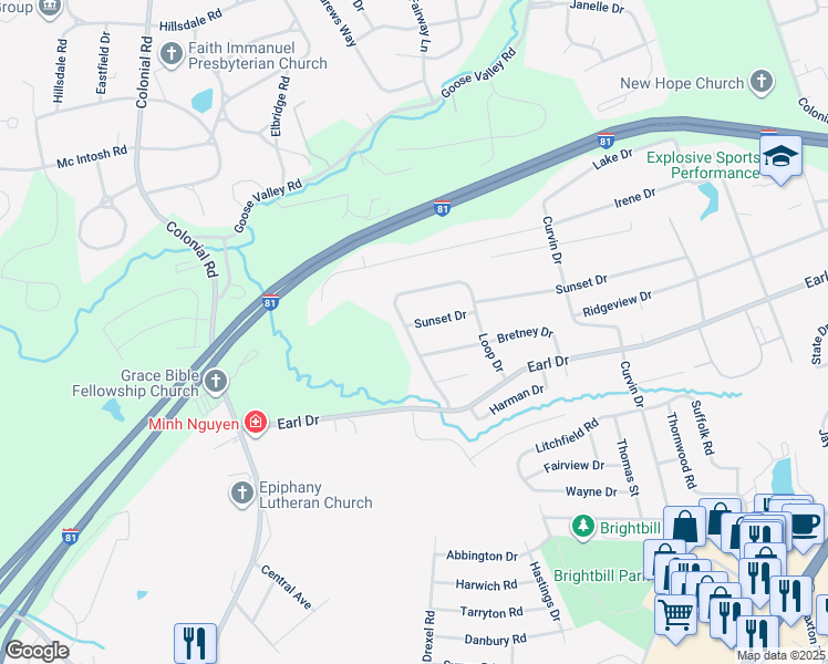 map of restaurants, bars, coffee shops, grocery stores, and more near 1122 Loop Drive in Harrisburg