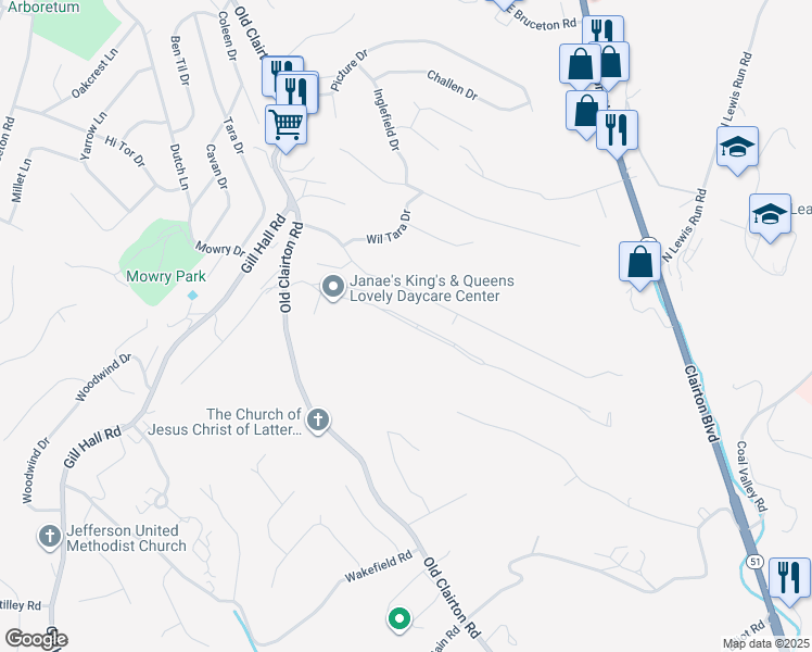 map of restaurants, bars, coffee shops, grocery stores, and more near 1250 Village Green Drive in Jefferson Hills
