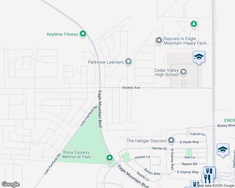 map of restaurants, bars, coffee shops, grocery stores, and more near 4972 Sage Park Drive in Eagle Mountain