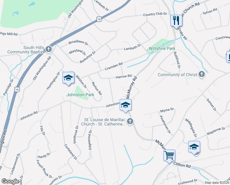 map of restaurants, bars, coffee shops, grocery stores, and more near 2352 Willowbrook Road in Pittsburgh