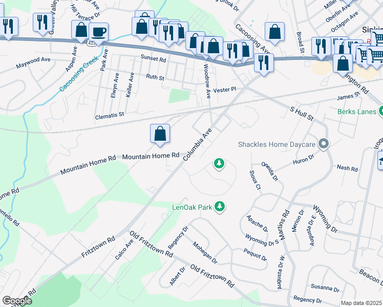 map of restaurants, bars, coffee shops, grocery stores, and more near in Reading