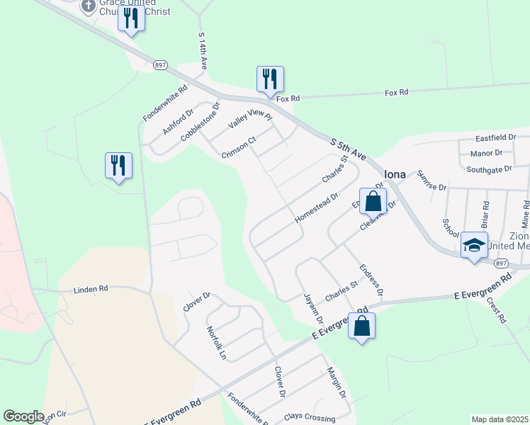 map of restaurants, bars, coffee shops, grocery stores, and more near 161 Homestead Drive in Lebanon