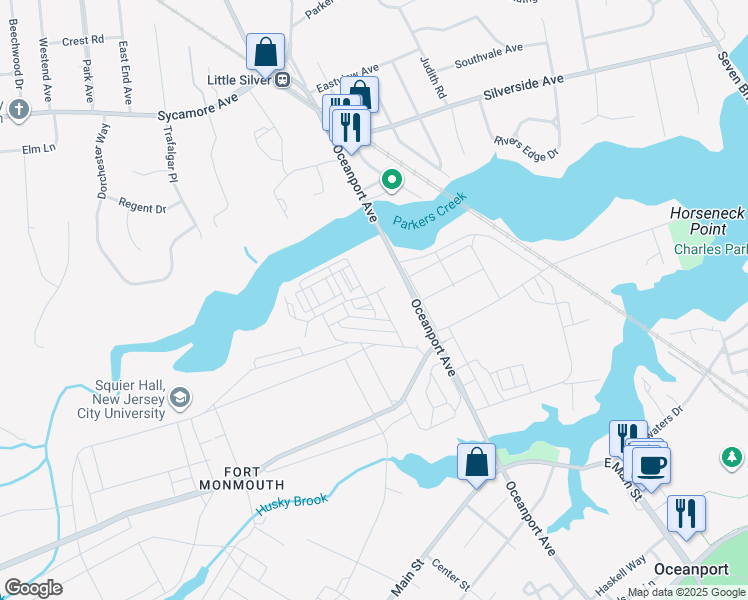 map of restaurants, bars, coffee shops, grocery stores, and more near Allen Avenue in Oceanport