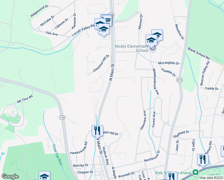 map of restaurants, bars, coffee shops, grocery stores, and more near 825 North Main Street in Greensburg